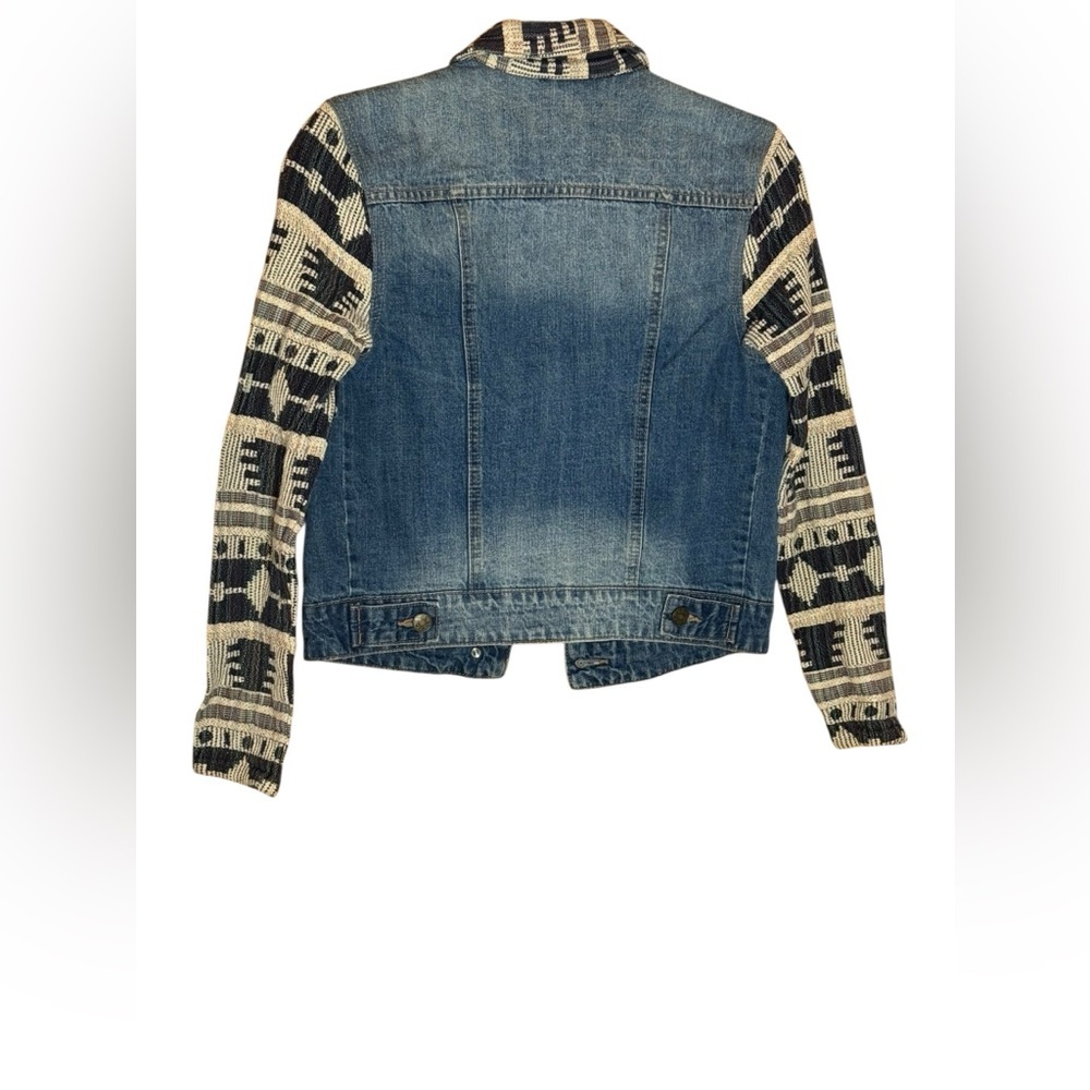 BDG Urban Outfitters Denim Jacket Aztec Knit Sleeve Multi-Color Boho Small - Picture 4 of 7